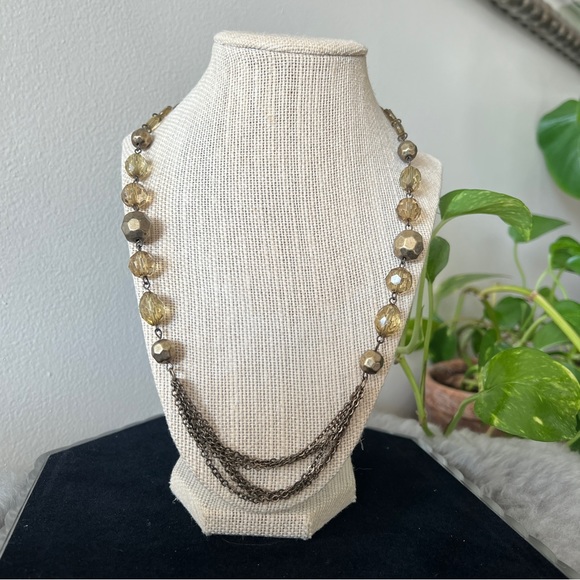 Beautiful Antiqued Gray Green Tone Beaded Long Chain Necklace - Picture 3 of 8